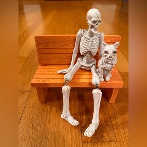 NWT - Ashland - Human & Cat Skeleton Sitting on a Bench Halloween Decoration